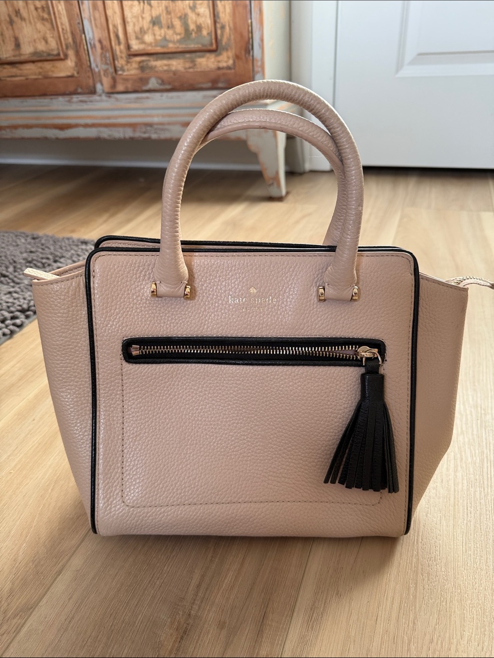 kate spade Blush Pink Pebbled Leather Satchel with Black Trim